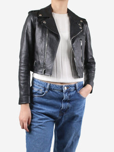 Saint Laurent Black leather jacket with zips - size UK 10