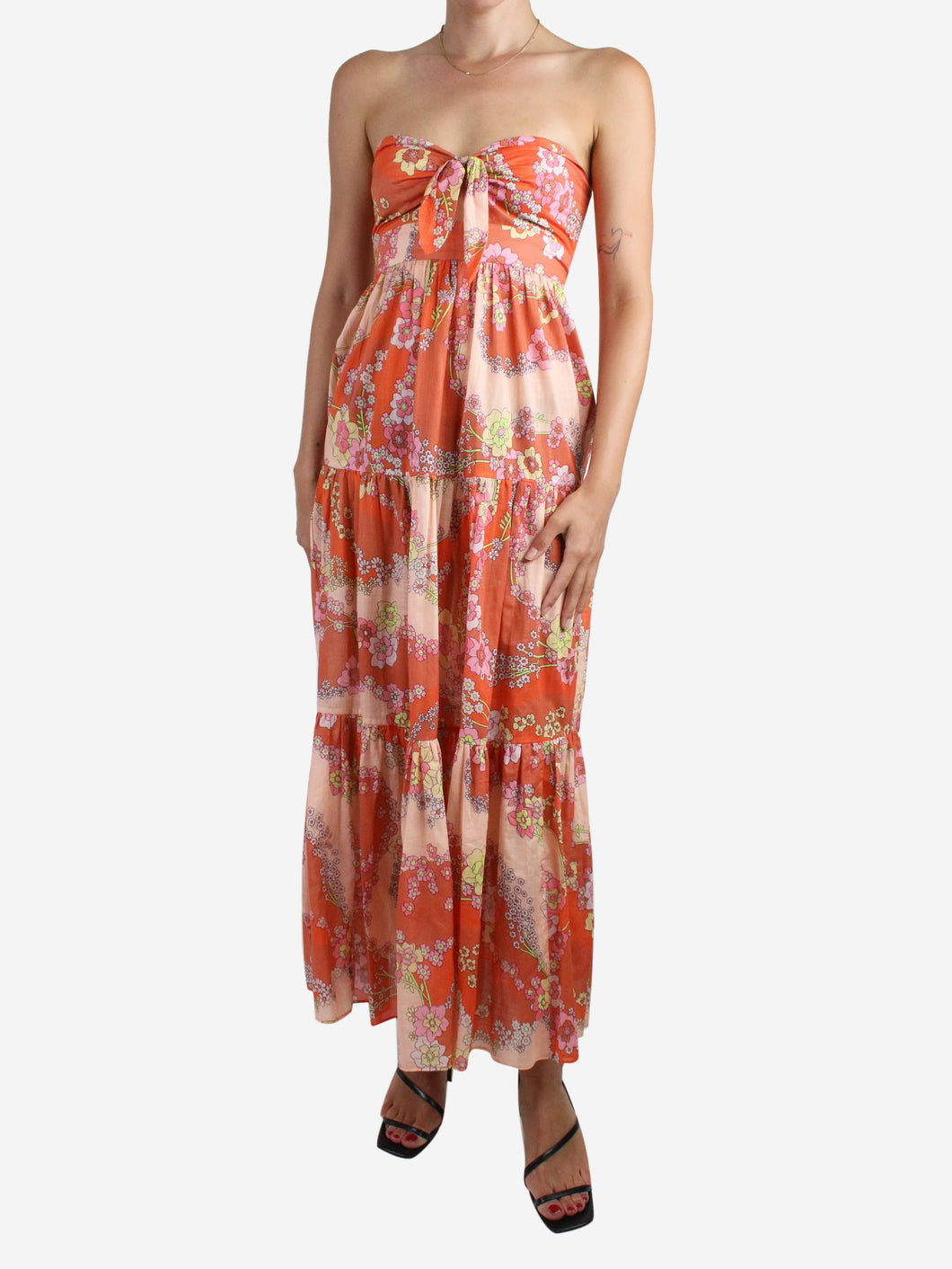 Orange strapless floral printed dress - size UK 10 Dresses Zimmermann 