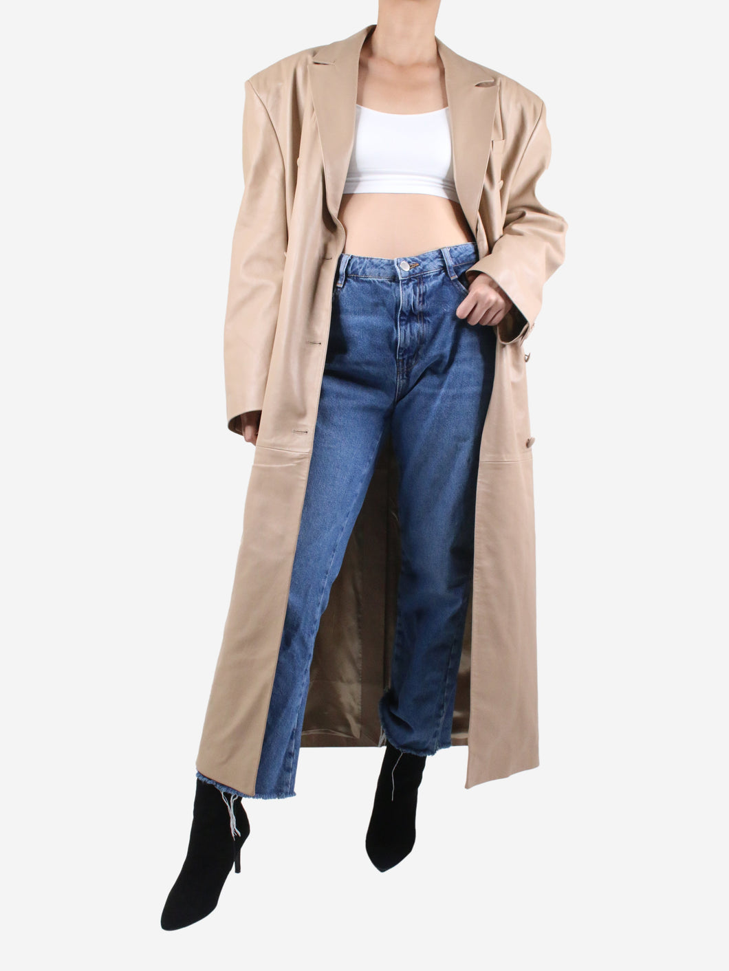 Neutral leather double-breasted trench coat - size UK 8 Coats & Jackets Magda Butrym 