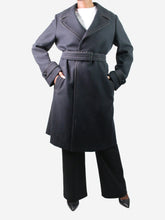 Load image into Gallery viewer, Navy belted coat - size UK 14 Coats &amp; Jackets Joseph 
