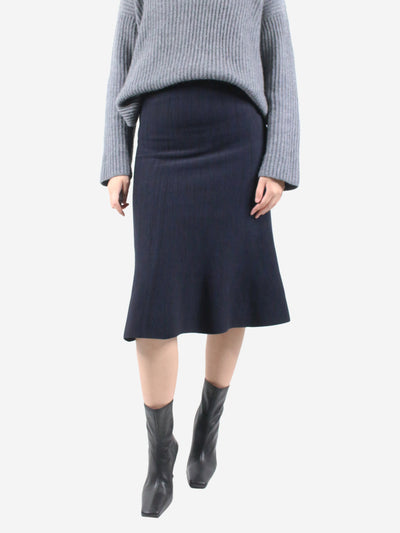 Navy flared stripe-knit midi skirt - size UK 10 Skirts Victoria Beckham 