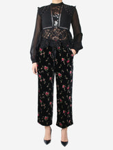 Load image into Gallery viewer, Black floral printed velvet trousers - size UK 10 Trousers Red Valentino 
