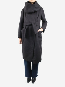 Max Mara Atelier Grey wool blend coat with oversized collar - size UK 10