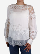 Load image into Gallery viewer, White lace long-sleeve top with slip - size UK 8 Tops Oscar De La Renta 
