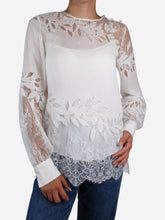 Load image into Gallery viewer, White lace long-sleeve top with slip - size UK 8 Tops Oscar De La Renta 
