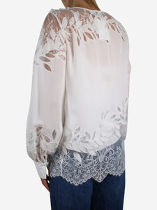 Oscar De La Renta White lace long-sleeve top with slip - size UK 8