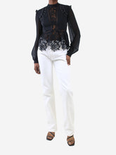 Load image into Gallery viewer, Black lace ruffled blouse - size UK 6 Tops Self Portrait 
