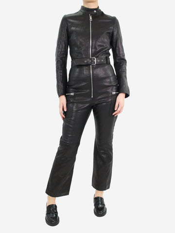 Black leather belted jumpsuit - size UK 8 Jumpsuits Christian Dior 