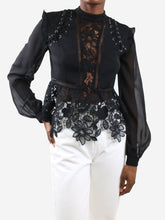 Load image into Gallery viewer, Black lace ruffled blouse - size UK 6 Tops Self Portrait 
