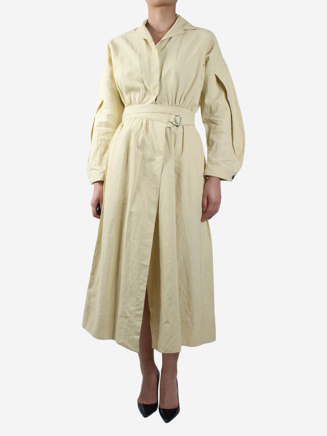Yellow belted linen dress - size UK 8 Dresses Jil Sander 