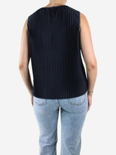 Load image into Gallery viewer, Navy pleated diamante-trim sleeveless top - size IT 42 Tops Fabiana Filippi 
