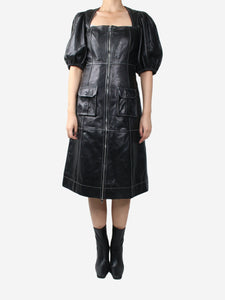Ganni Black contrast-stitched leather dress - size EU 38