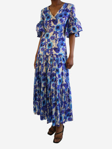 Borgo De Nor Blue short-sleeved floral printed v-neck dress - size UK 6
