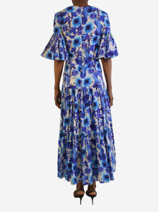 Borgo De Nor Blue short-sleeved floral printed v-neck dress - size UK 6