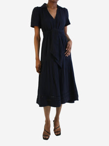 ME+EM Blue short-sleeved v-neck cotton dress - size UK 6