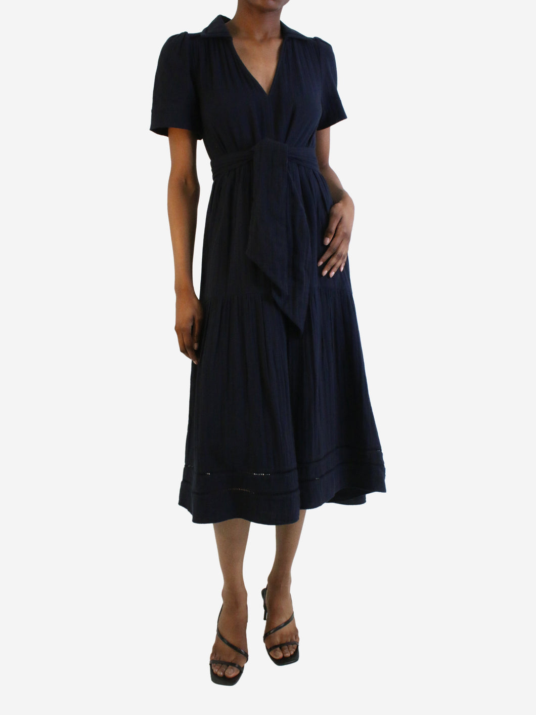 Blue short-sleeved v-neck cotton dress - size 6 Dresses ME+EM 