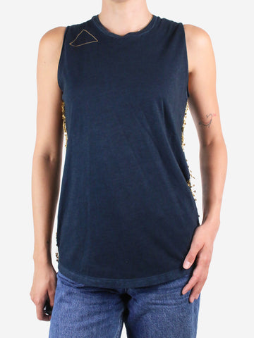 Blue sleeveless safety pins top- size S Tops Life Nature Love 