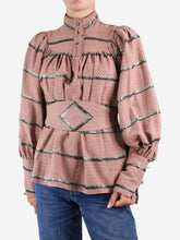 Load image into Gallery viewer, Pink metallic striped puff-sleeve top - size UK 10 Tops Anna Mason 
