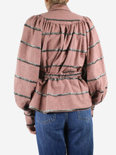 Load image into Gallery viewer, Pink metallic striped puff-sleeve top - size UK 10 Tops Anna Mason 
