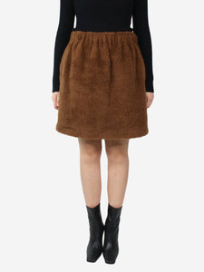 Max Mara Brown elasticated-waist alpaca skirt - size UK 10