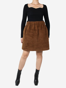 Max Mara Brown elasticated-waist alpaca skirt - size UK 10