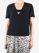Load image into Gallery viewer, Black short-sleeved bow detail top - size UK 8 Tops Miu Miu 
