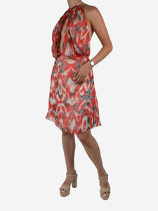 Saloni Red printed halterneck dress - size UK 8