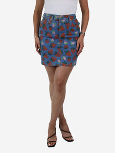 Gucci Blue denim strawberry print mini skirt - size IT 40
