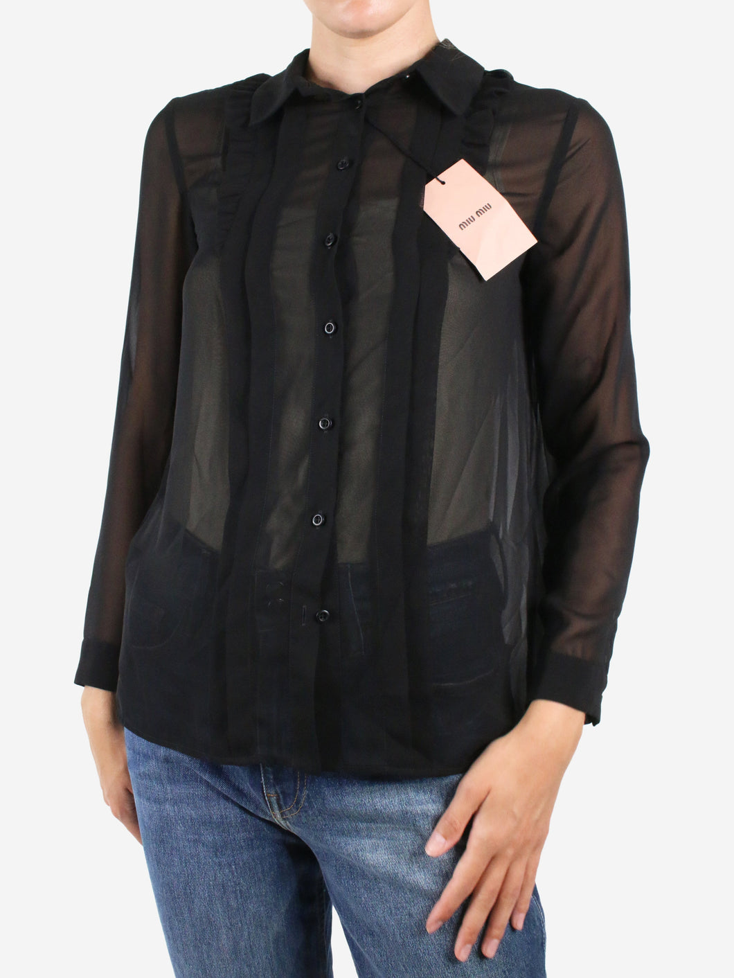 Black silk-blend ruffled blouse - size IT 42 Tops Miu Miu 