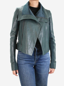 Rick Owens Green leather biker jacket - size UK 8