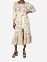 Load image into Gallery viewer, Gold floral cut-out belted jumpsuit - size XS Dresses Lisa Marie Fernandez 
