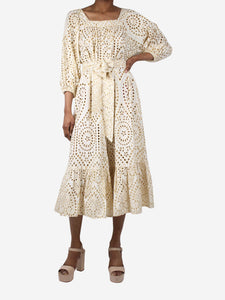 Lisa Marie Fernandez Gold floral cut-out belted jumpsuit  - size XS