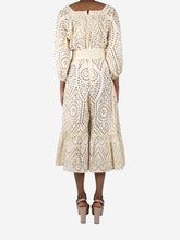 Load image into Gallery viewer, Gold floral cut-out belted jumpsuit - size XS Dresses Lisa Marie Fernandez 
