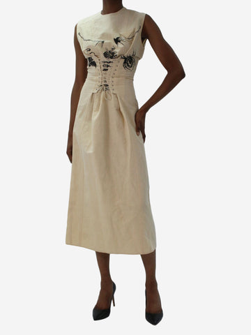 Neutral sleeveless printed lace-up dress - size IT 38 Dresses Prada 