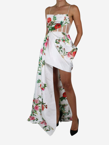White silk floral asymmetrical drape gown - size UK 10 Dresses Alex Perry 