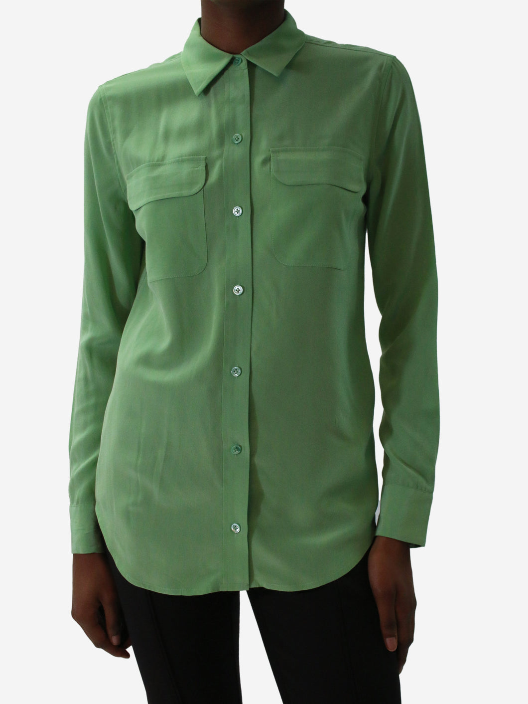 Green button-up silk shirt - size XS Tops Equipment 