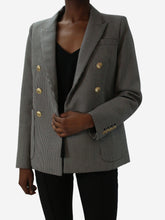 Load image into Gallery viewer, White double-breasted padded shoulder houndstooth blazer - size US 2 Coats &amp; Jackets Nili Lotan 
