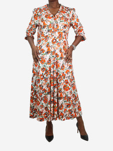 Jane Orange V-neckline floral midi dress - size UK 16