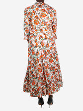 Load image into Gallery viewer, Orange V-neckline floral midi dress - size UK 16 Dresses Jane 
