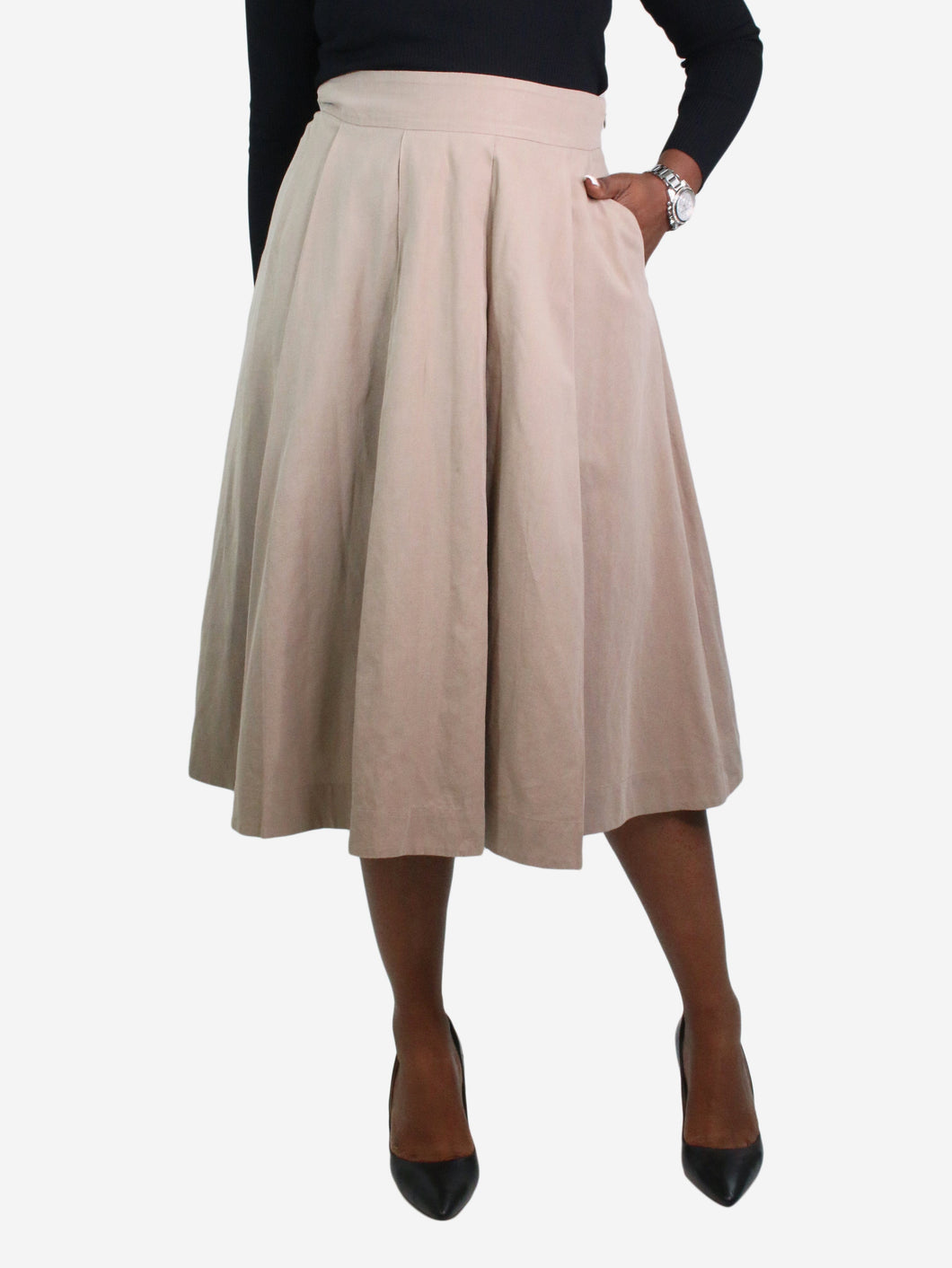 Neutral pleated midi skirt - size UK 12 Skirts Margaret Howell 