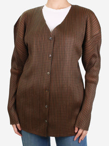 Pleats Please Brown check pleated cardigan - size UK 8