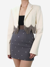 Load image into Gallery viewer, Cream crystal-fringed cropped blazer - size US 6 Coats &amp; Jackets Area 
