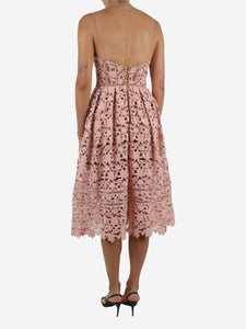self-portrait Pink embroidered slip dress - size UK 8