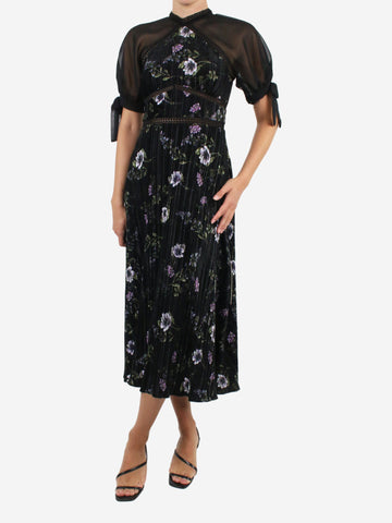 Black velvet floral pleated midi dress - size US 2 Dresses ML Monique Lhuillier 