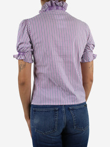 Loretta Caponi Purple rufflued striped short sleeved blouse - size S