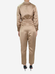 Marina Moscone Neutral belted satin jumpsuit - size UK 10