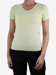 Chanel Yellow short-sleeved ribbed top - size UK 14