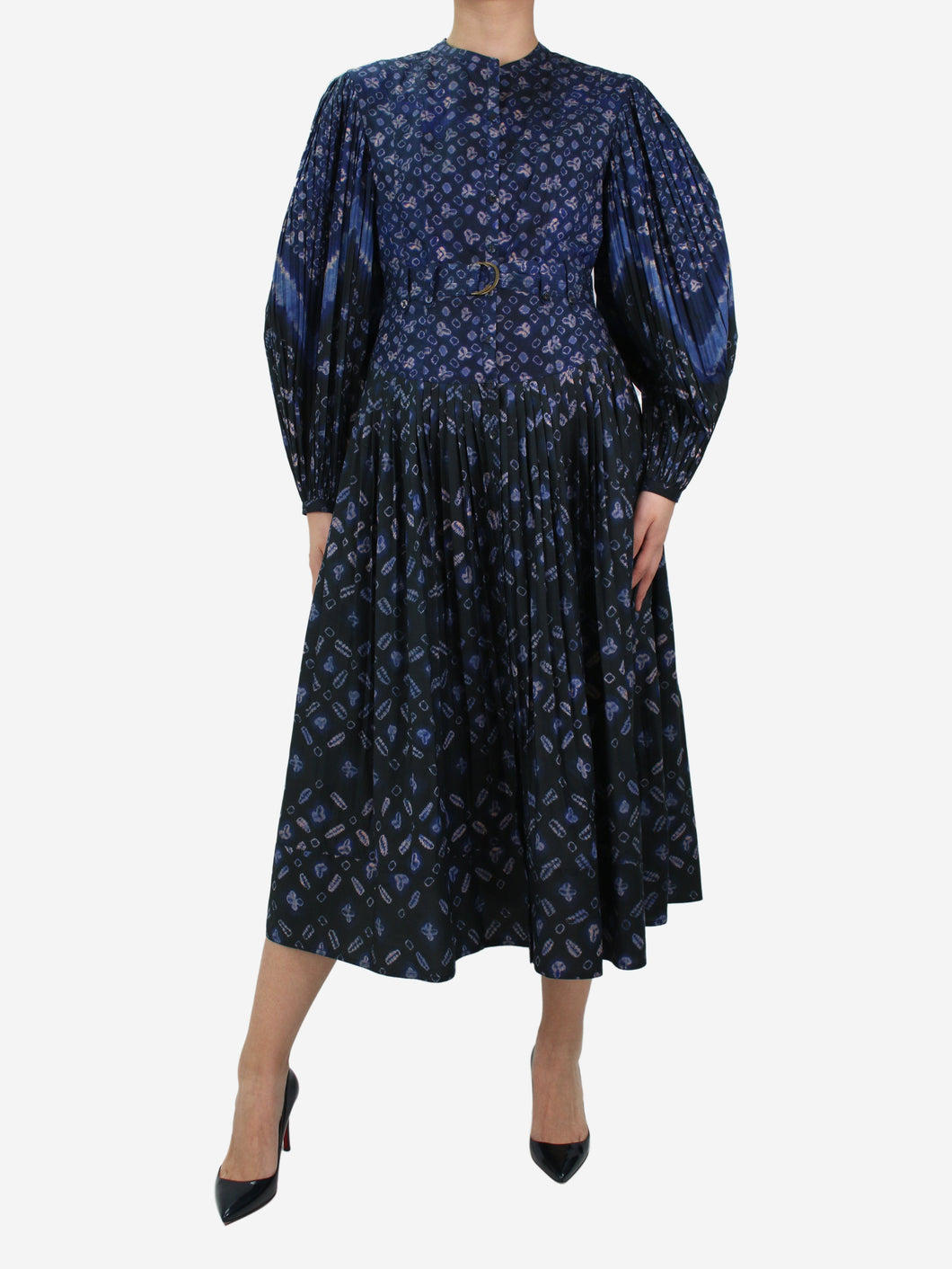 Blue puff-sleeved printed dress with pleats - size UK 8 Dresses Ulla Johnson 