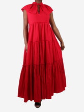 Load image into Gallery viewer, Red sleeveless seersucker tiered dress - size M Dresses Wiggy Kit 
