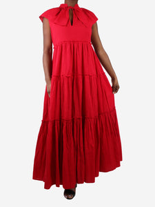 Wiggy Kit Red sleeveless seersucker tiered dress - size M